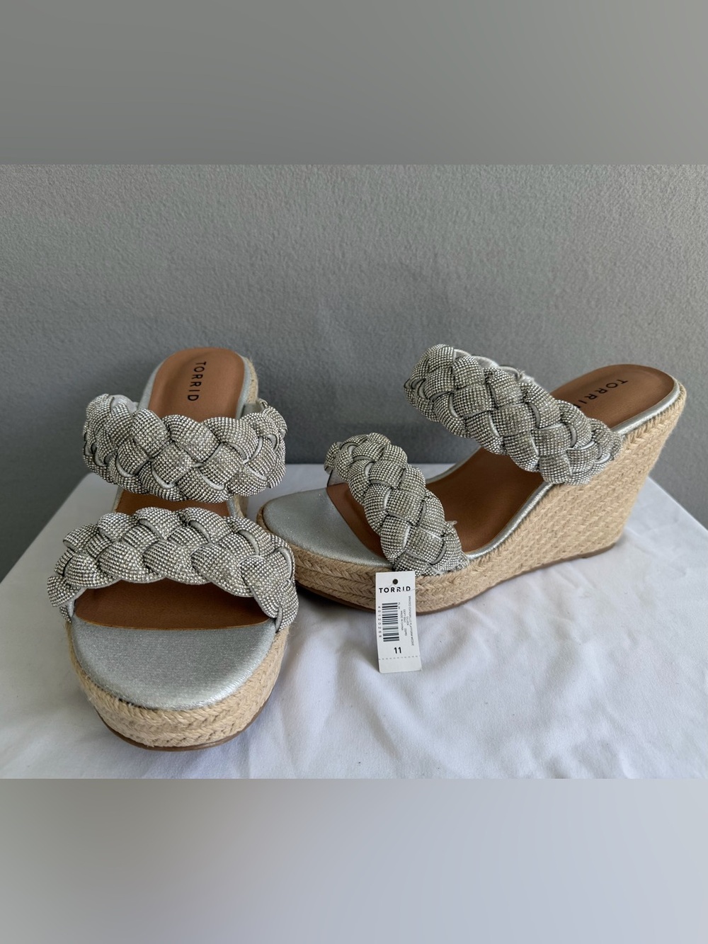 Torrid Rhinestone Braided Espadrille Slide Sandals Women’s s11 Silver